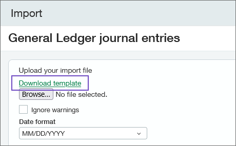 Steps to download the template for standard journal entries.