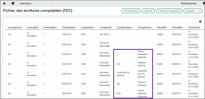 FEC report in French with highlight box around column dimensions.